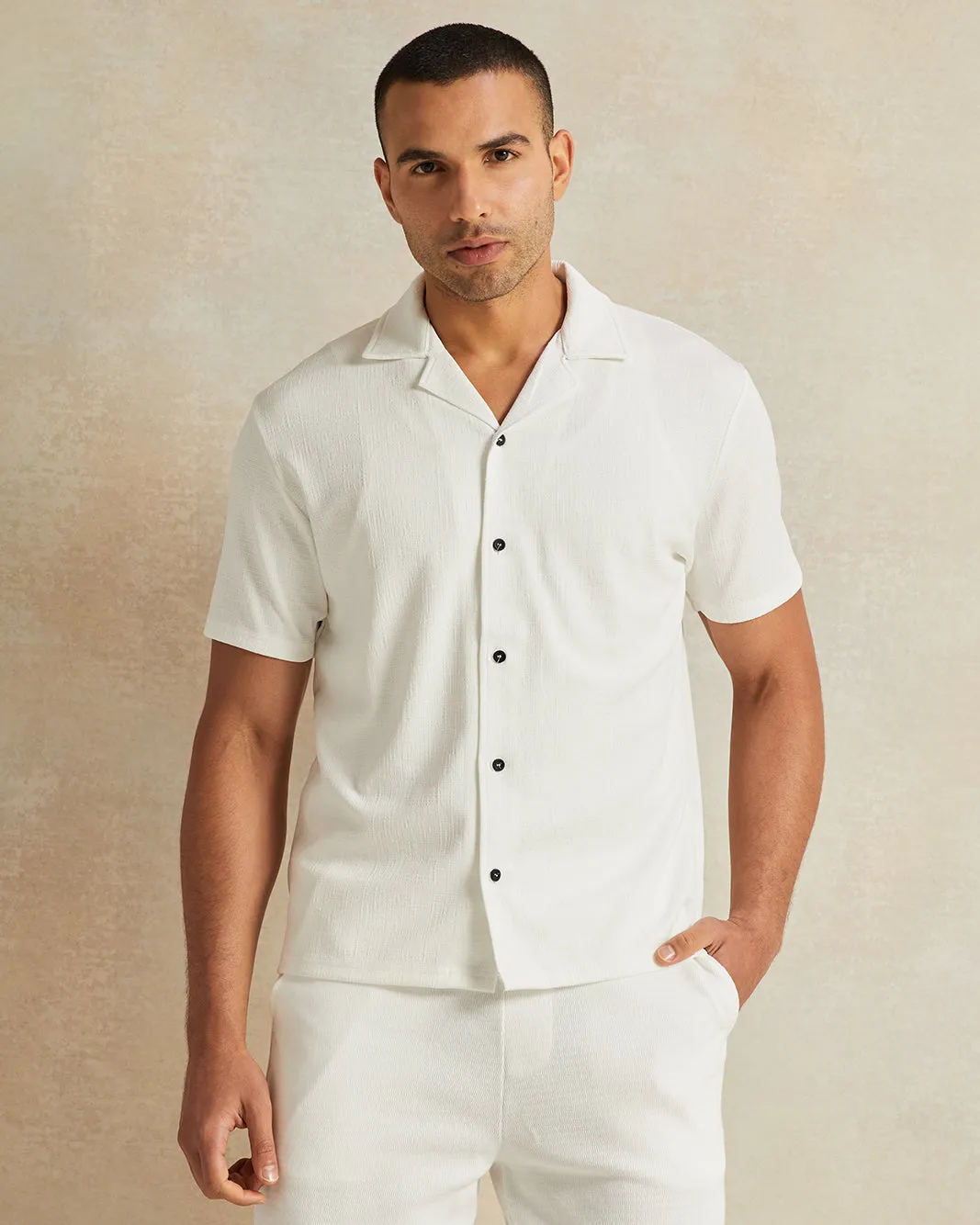 Men White Jacquard Short Sleeve Shirt sold by Redtag