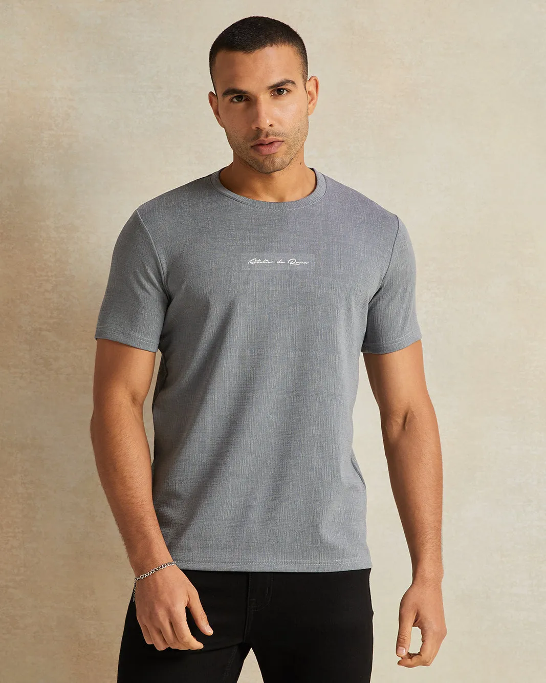 Men Grey Jacquard T-Shirt sold by Redtag