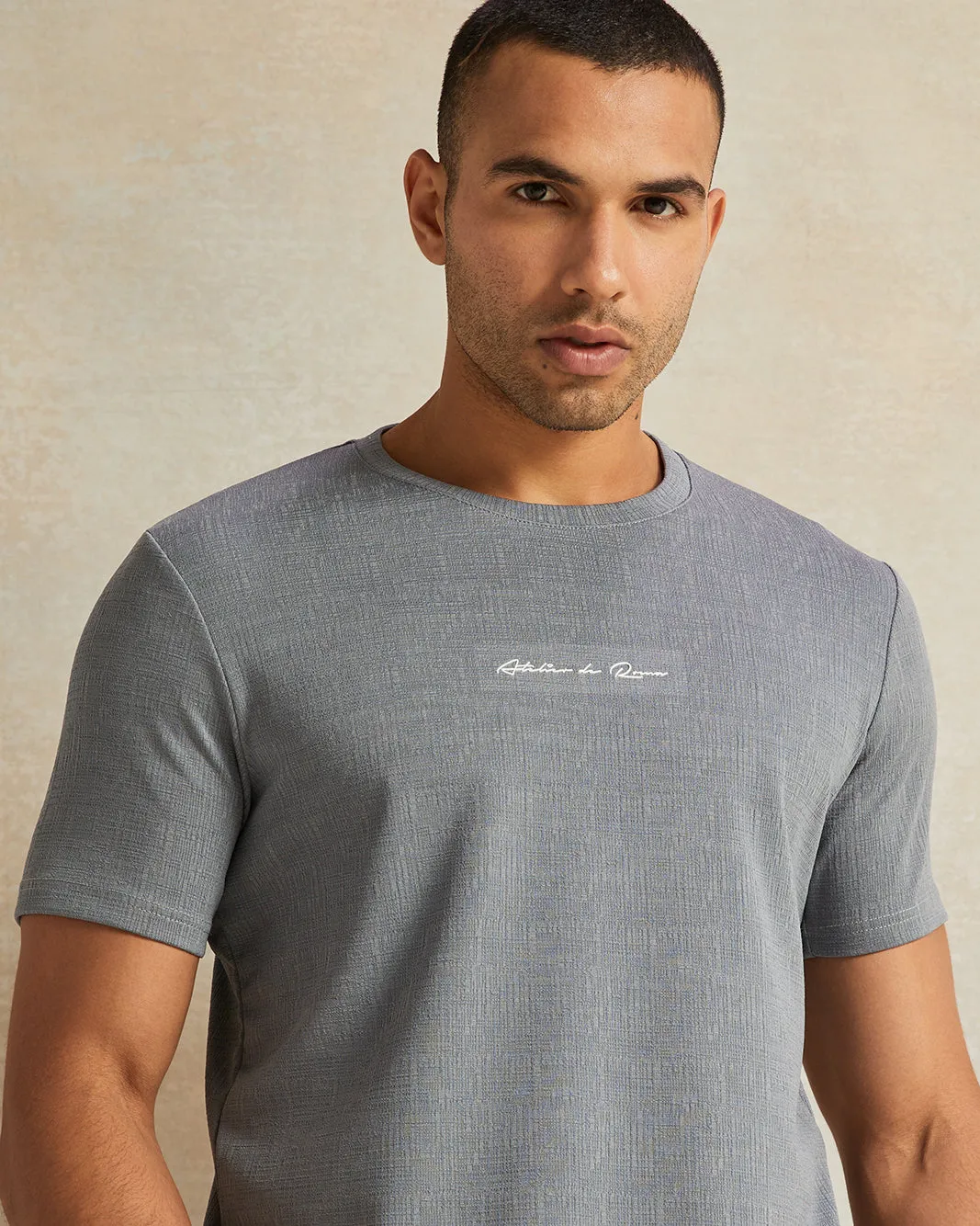 Men Grey Jacquard T-Shirt sold by Redtag product image thumbnail 4