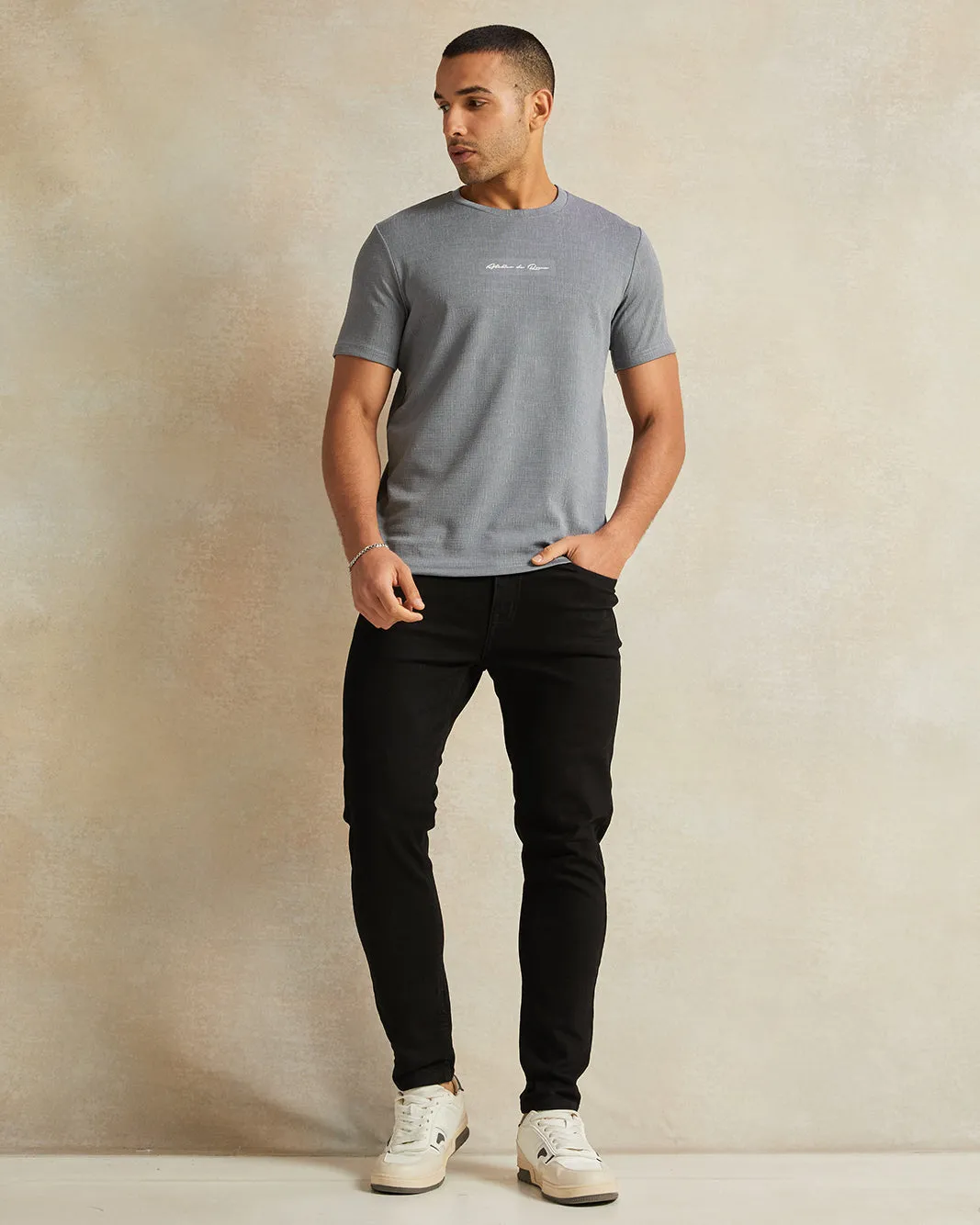 Men Grey Jacquard T-Shirt sold by Redtag product image thumbnail 2