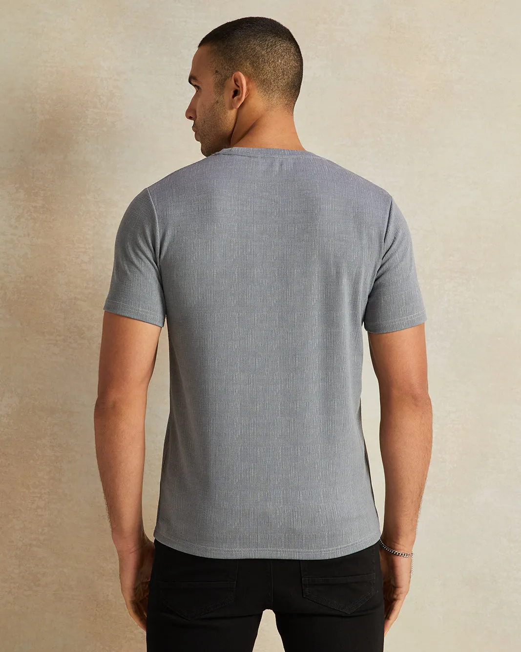 Men Grey Jacquard T-Shirt sold by Redtag product image thumbnail 3