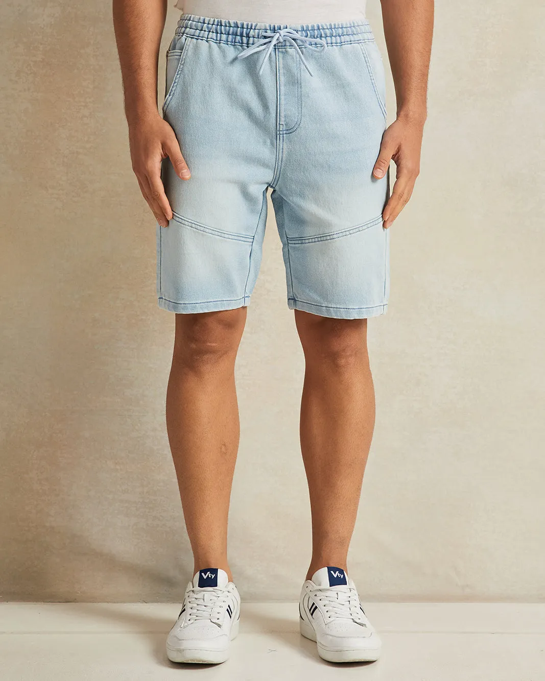 Men Blue Plain Denim Shorts sold by Redtag