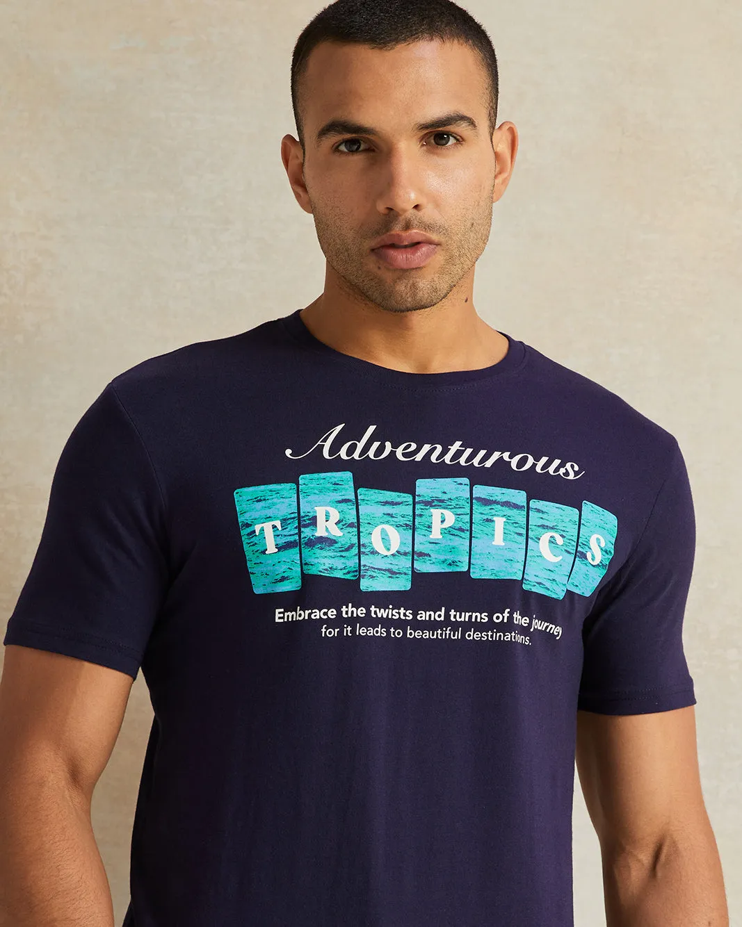 Men Navy Short Sleeve Printed T-Shirt sold by Redtag product image thumbnail 4