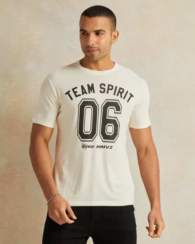 Men Ivory Team Sprint Graphic T-Shirt sold by Redtag