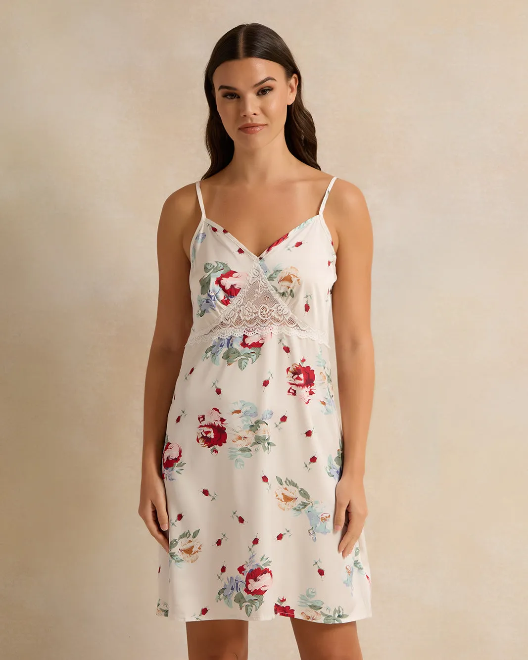 Women Cream Printed Chemise sold by Redtag