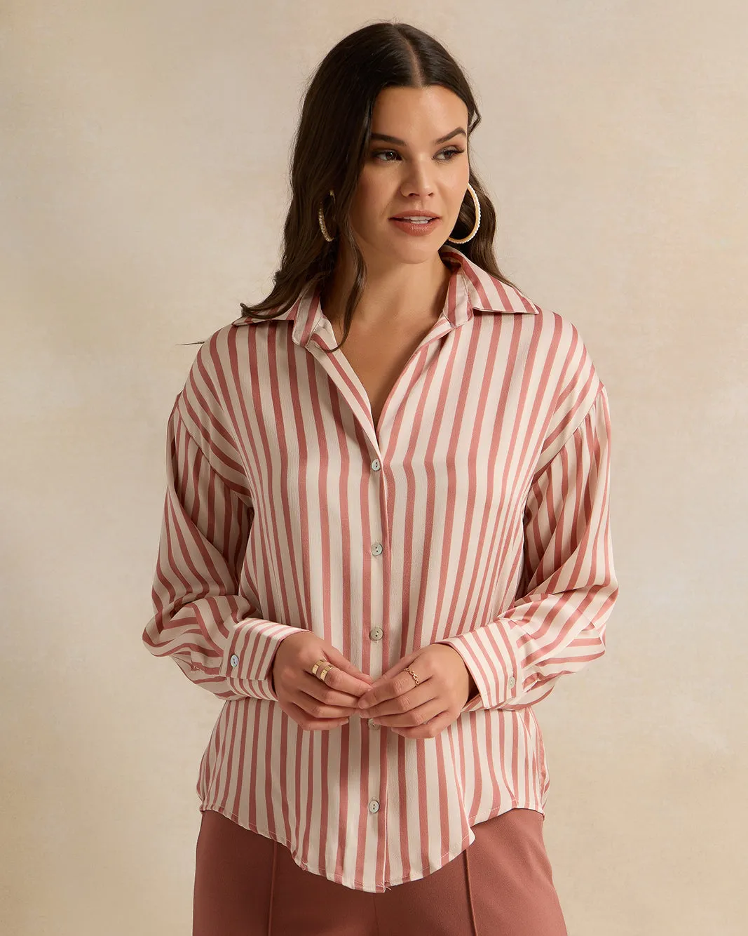 Women Cream Striped Stain Shirt sold by Redtag