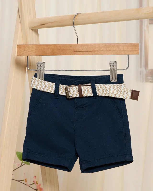 Infant Boys Navy Dobby Belted Shorts sold by Redtag