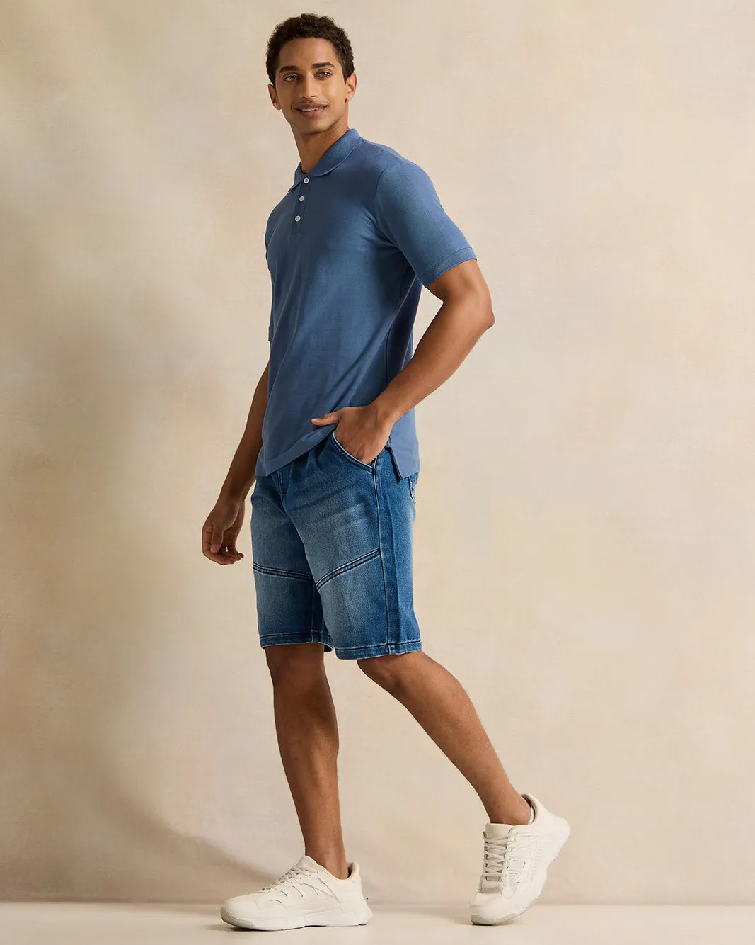 Men Blue Cut And Sew Denim Shorts sold by Redtag product image thumbnail 2