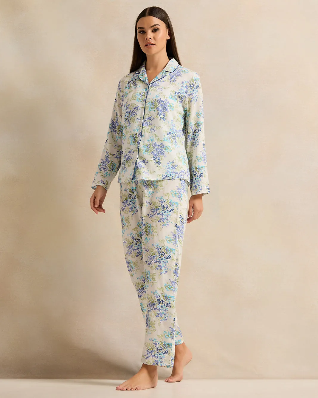 Women Cream Collared Pyjama Set (2 Piece) sold by Redtag