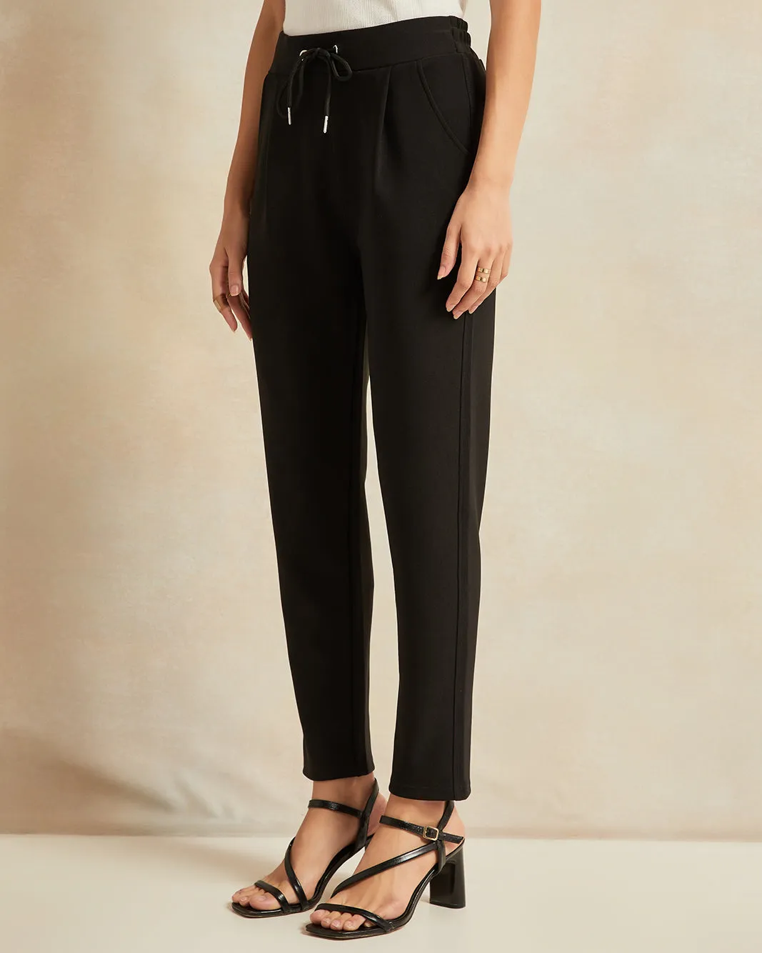 Women Black With Drawcord Leggings sold by Redtag