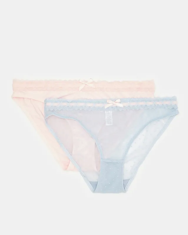 Women Blue And Pink Full Brief With Lace Back  (Pack Of 2) sold by Redtag