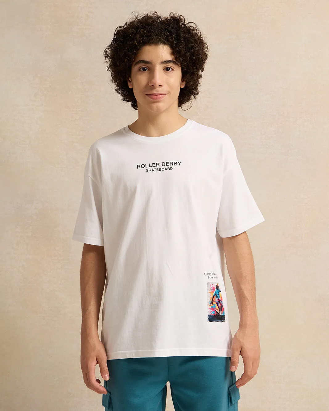 Senior Boys White Skateboarding Oversize T-Shirt sold by Redtag