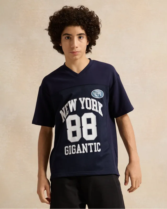 Senior Boys Navy Over Size Rugby T-Shirt sold by Redtag