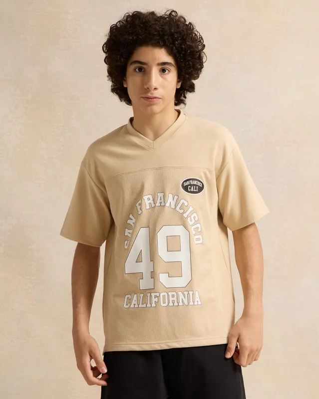 Senior Boys Beige Over Size Rugby T-Shirt sold by Redtag
