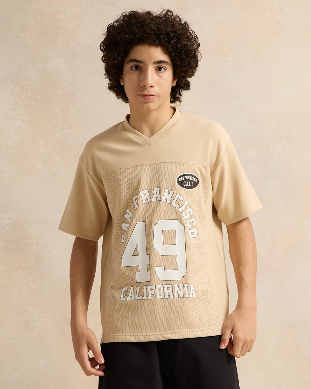 Senior Boys Beige Over Size Rugby T-Shirt sold by Redtag