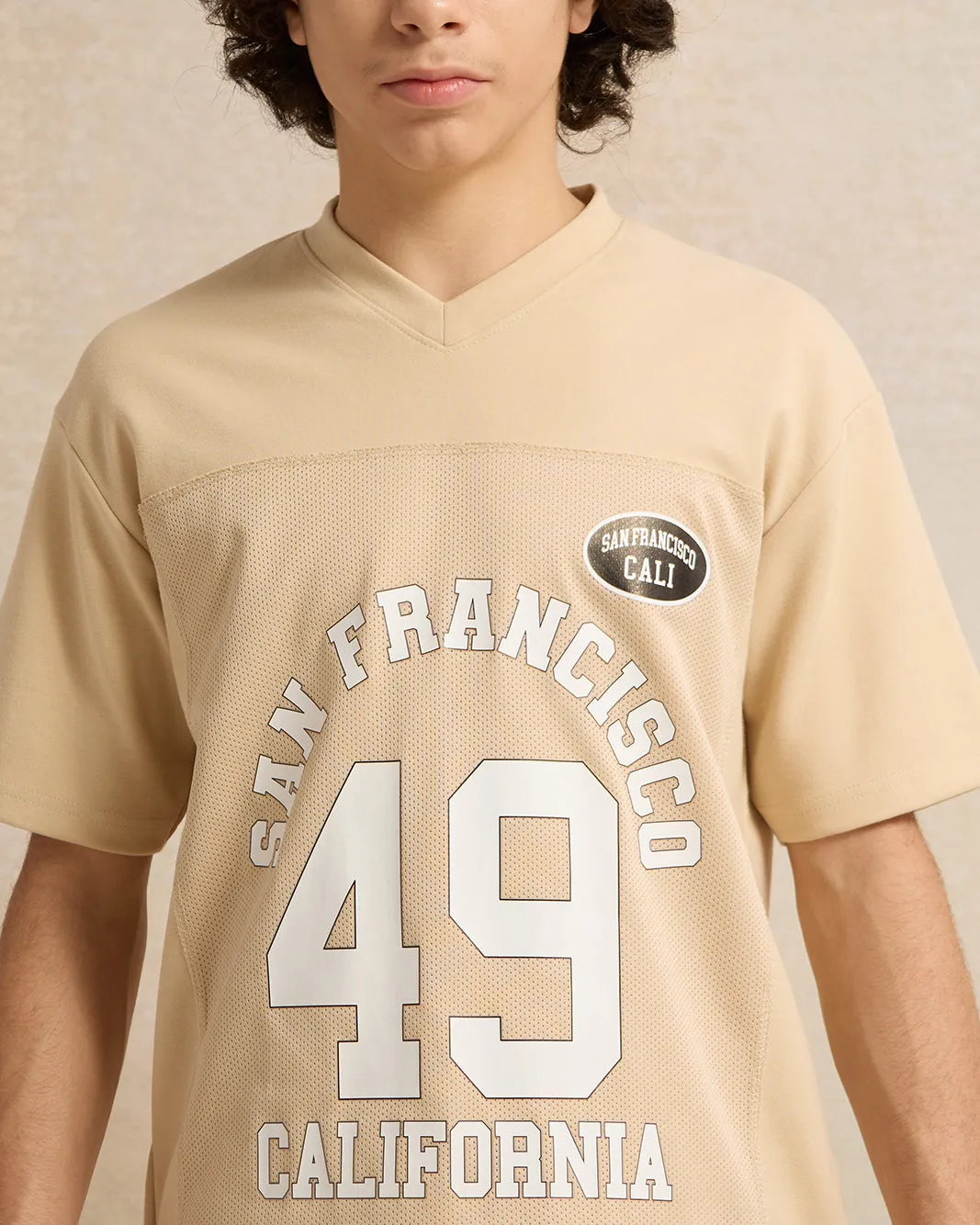 Senior Boys Beige Over Size Rugby T-Shirt sold by Redtag product image thumbnail 4