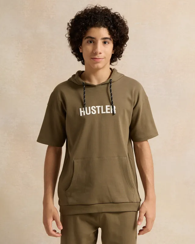 Senior Boys Olive Oversize Hooded Sweatshirt sold by Redtag