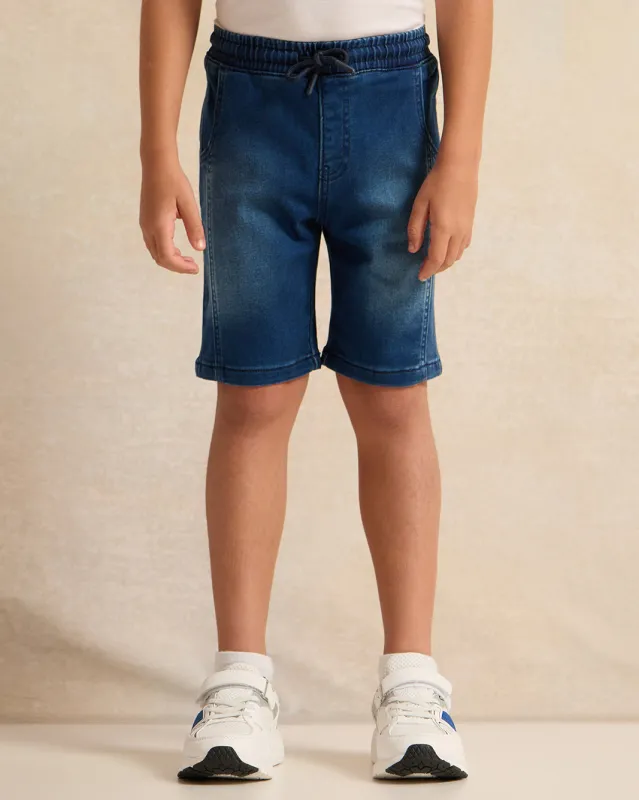 Boys Blue Knitted Denim Shorts sold by Redtag