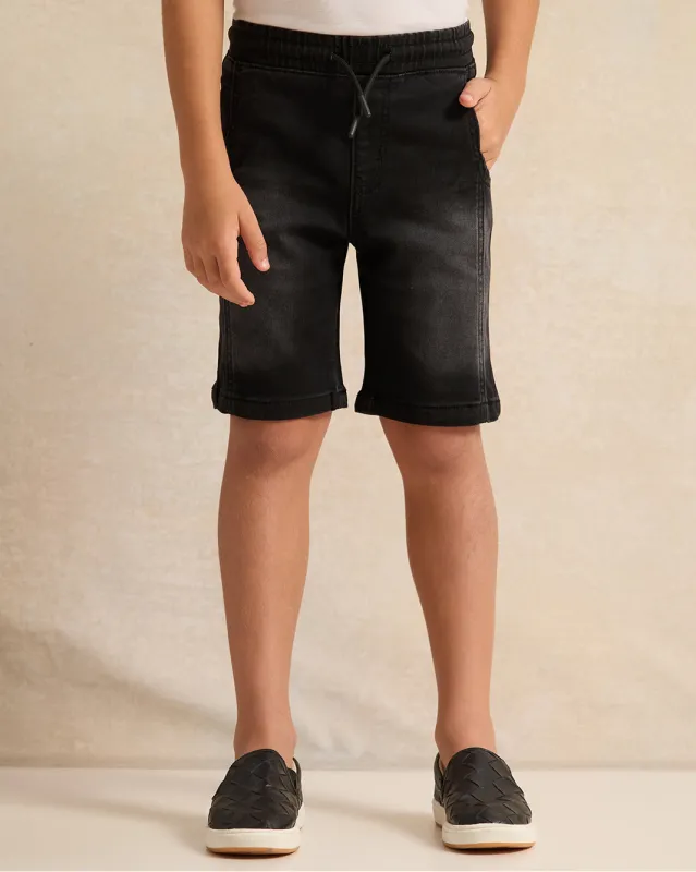 Boys Black Knitted Denim Shorts sold by Redtag