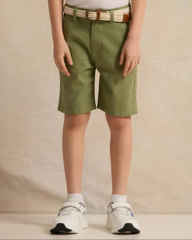 Boys Green Dobby Belted Shorts sold by Redtag