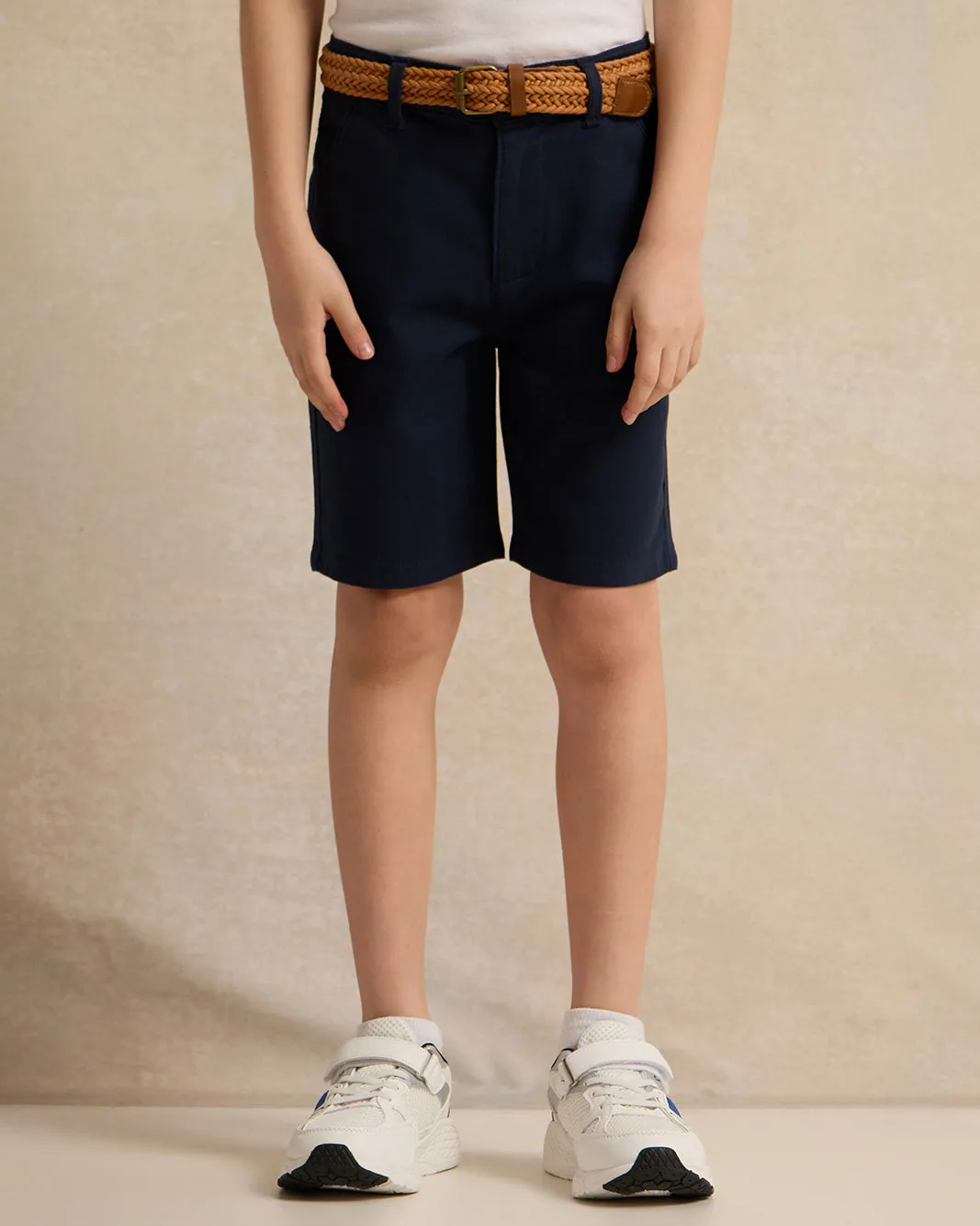 Boys Navy Dobby Belted Shorts sold by Redtag
