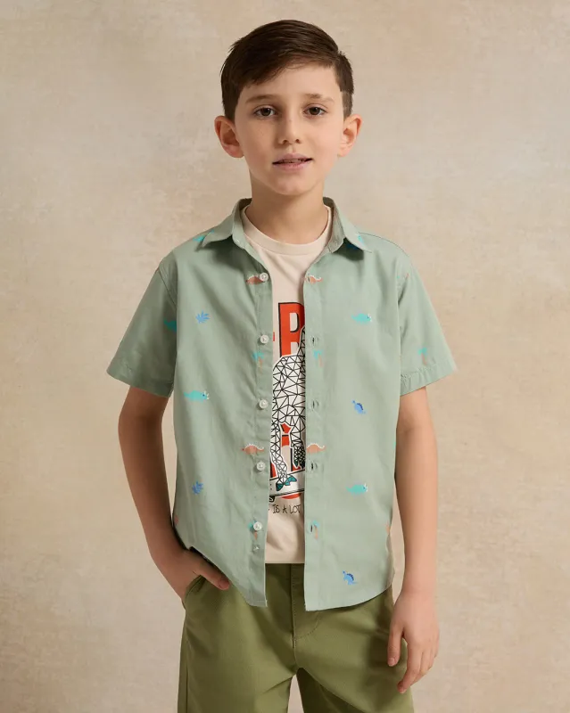 Boys Green And Beige Animal Shirt And T-Shirt (2 Piece) sold by Redtag