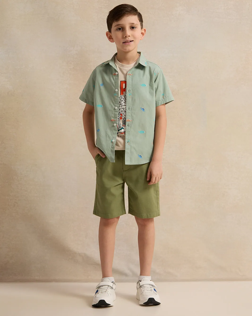 Boys Green And Beige Animal Shirt And T-Shirt (2 Piece) sold by Redtag product image thumbnail 3