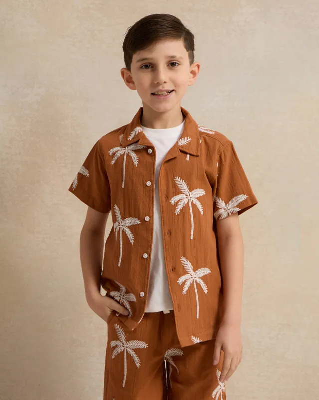 Boys Brown And White Palm Printed Shirt With T-Shirt (2 Piece) sold by Redtag