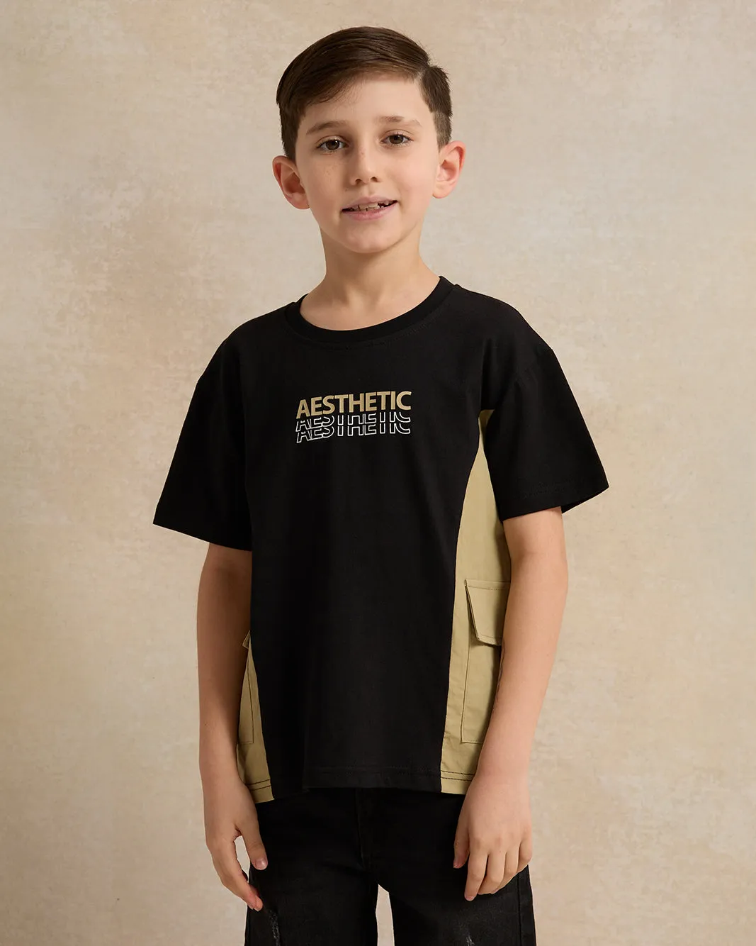 Boys Black And Beige Printed T-Shirt sold by Redtag