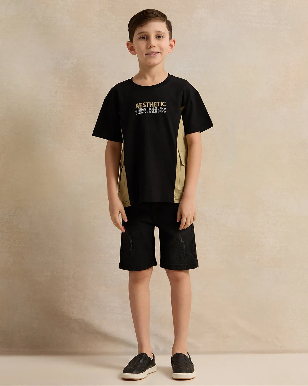 Boys Black And Beige Printed T-Shirt sold by Redtag product image thumbnail 2