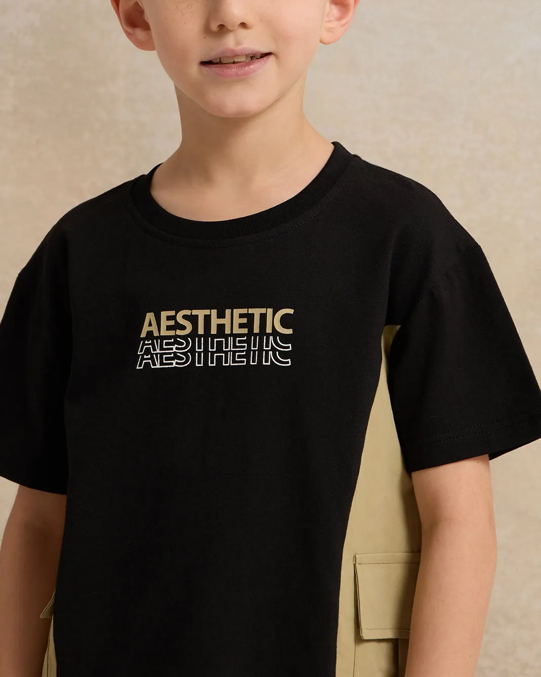 Boys Black And Beige Printed T-Shirt sold by Redtag product image thumbnail 4