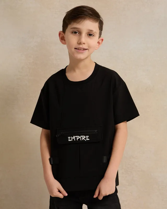 Boys Black Printed T-Shirt sold by Redtag