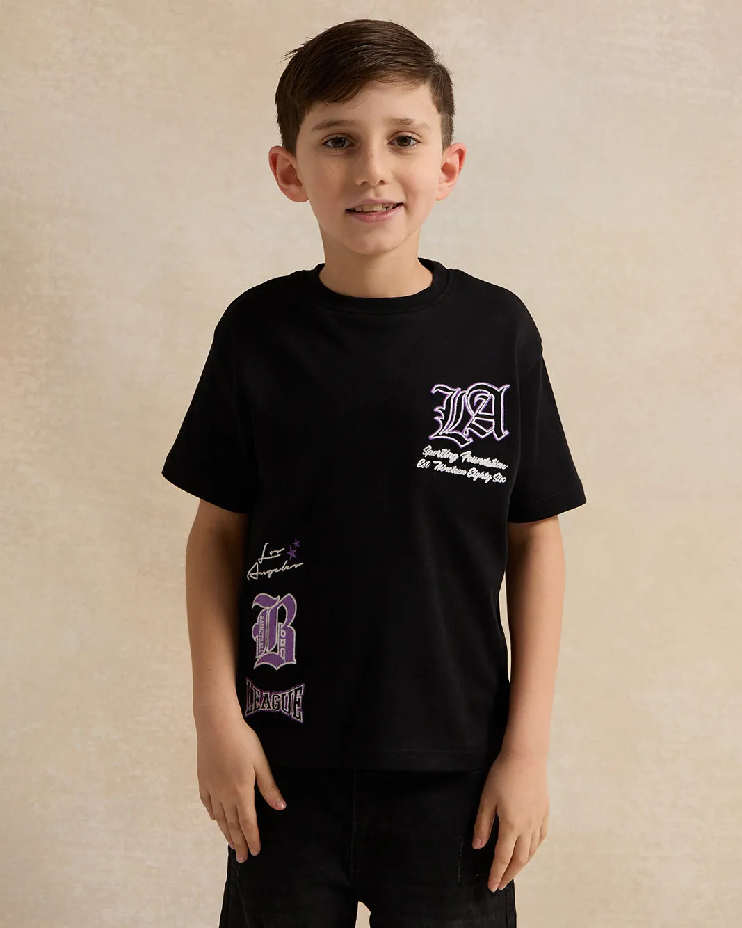 Boys Black Embossed T-Shirt sold by Redtag