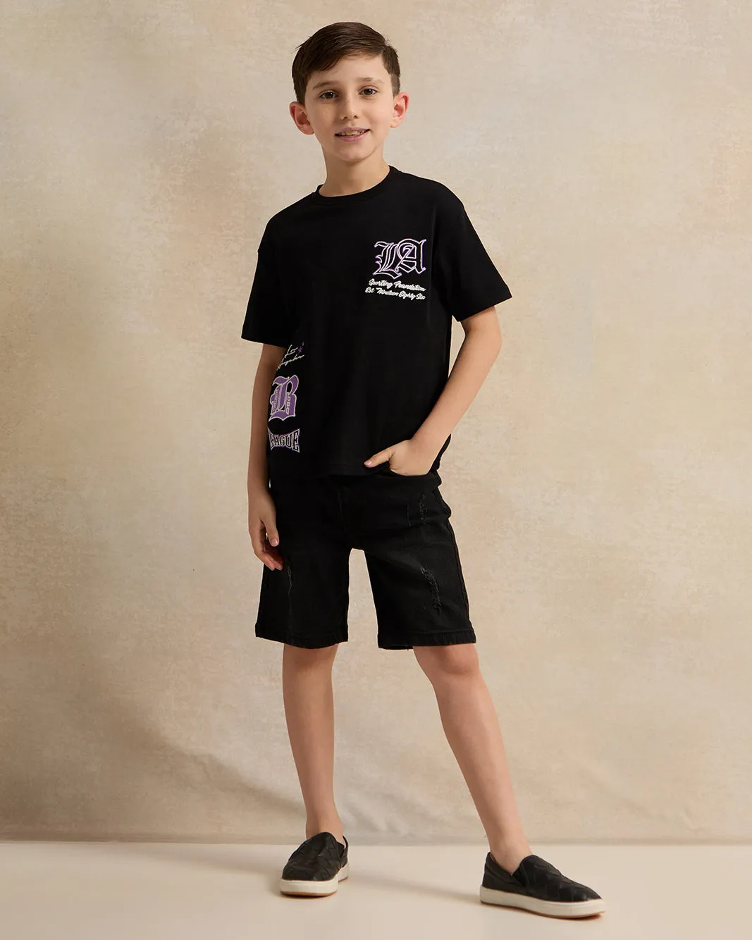 Boys Black Embossed T-Shirt sold by Redtag product image thumbnail 2