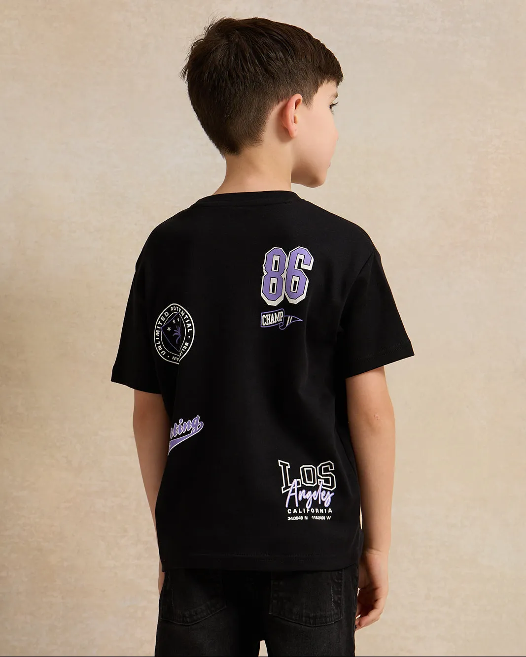 Boys Black Embossed T-Shirt sold by Redtag product image thumbnail 3