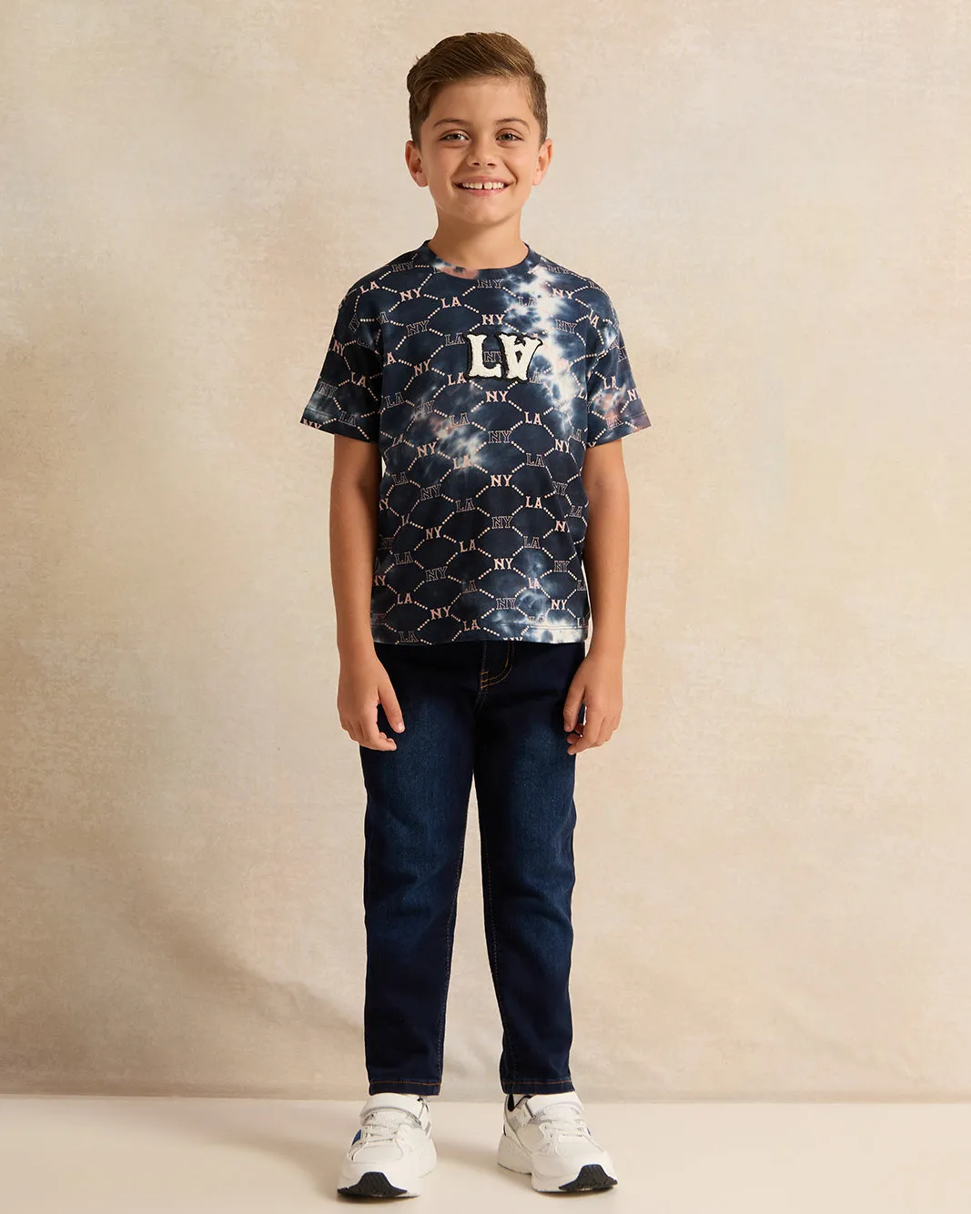 Boys Navy Acid Wash Printed T-Shirt sold by Redtag product image thumbnail 2