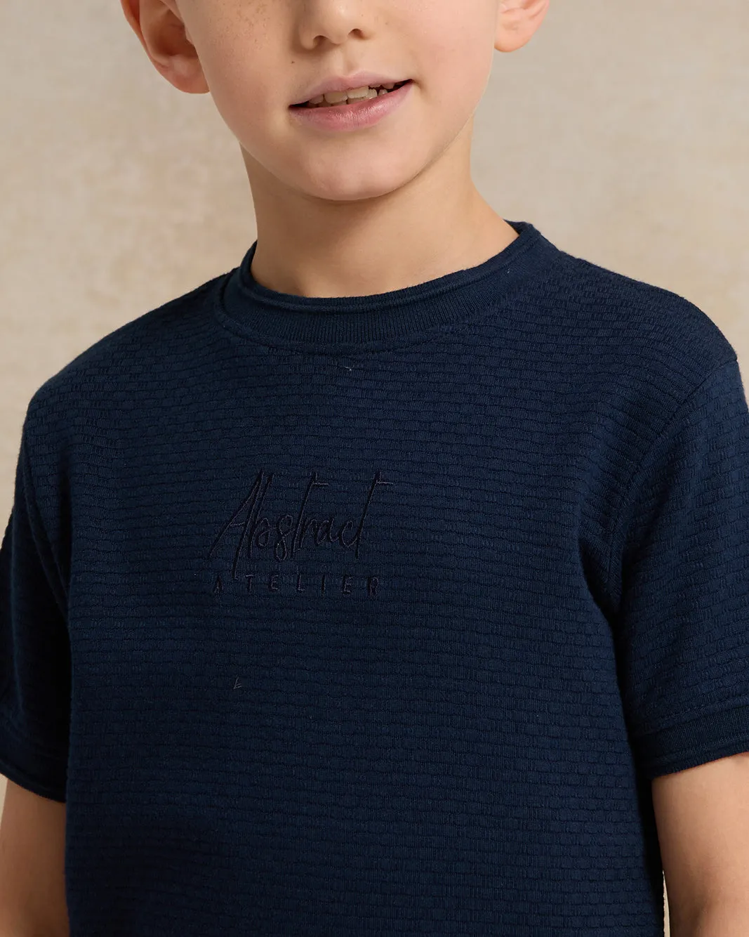 Boys Navy Jacquard Short Sleeve T-Shirt sold by Redtag product image thumbnail 4