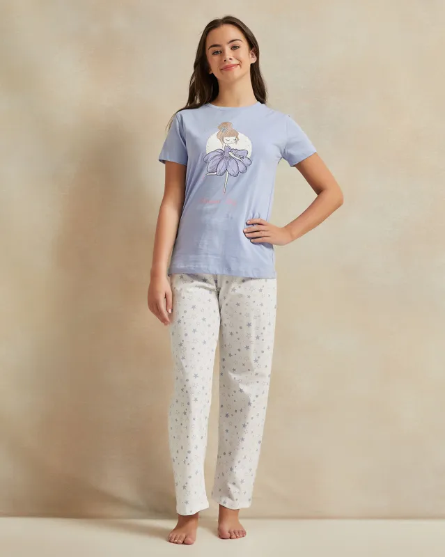 Senior Girls Blue Girly Print Pyjama Set (2 Piece) sold by Redtag