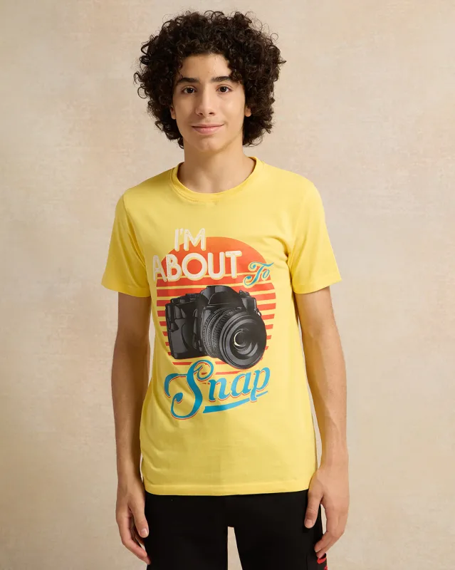 Senior Boys Yellow Printed T-Shirt sold by Redtag