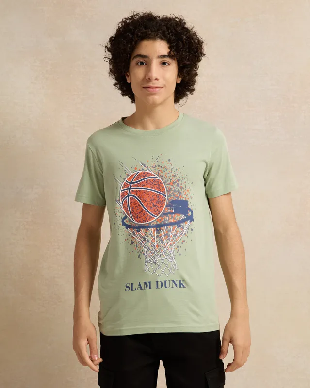 Senior Boys Green Printed T-Shirt sold by Redtag