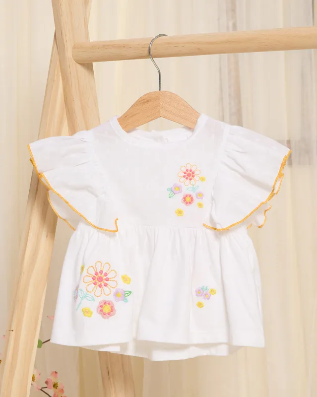 Infant Girls White Embroidered Casual Blouse sold by Redtag