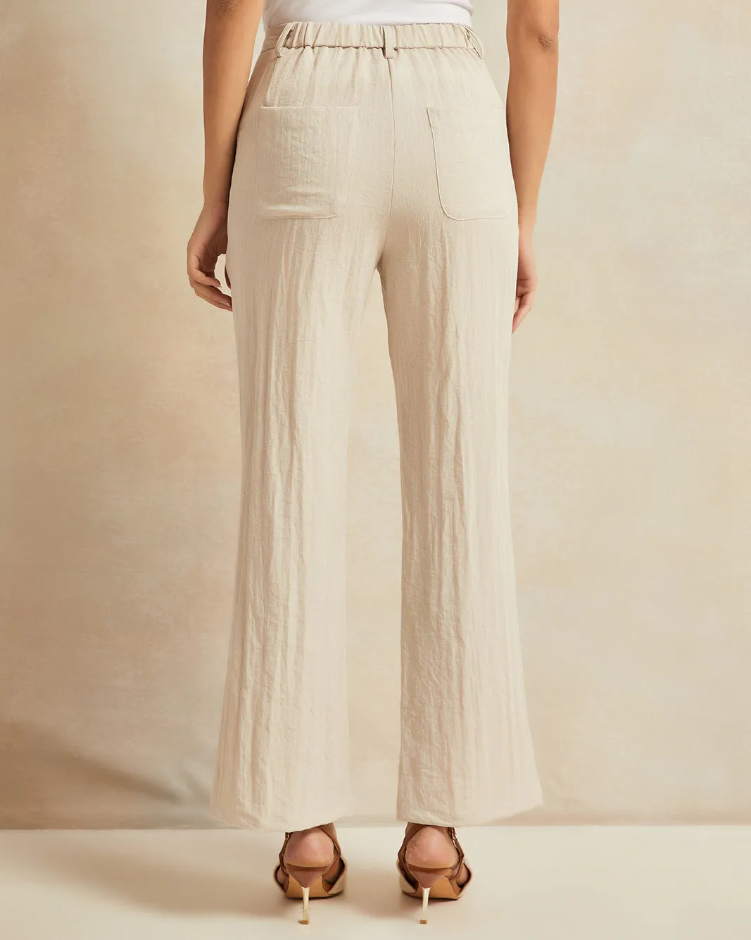 Women Beige Linen Blend Trousers sold by Redtag product image thumbnail 3