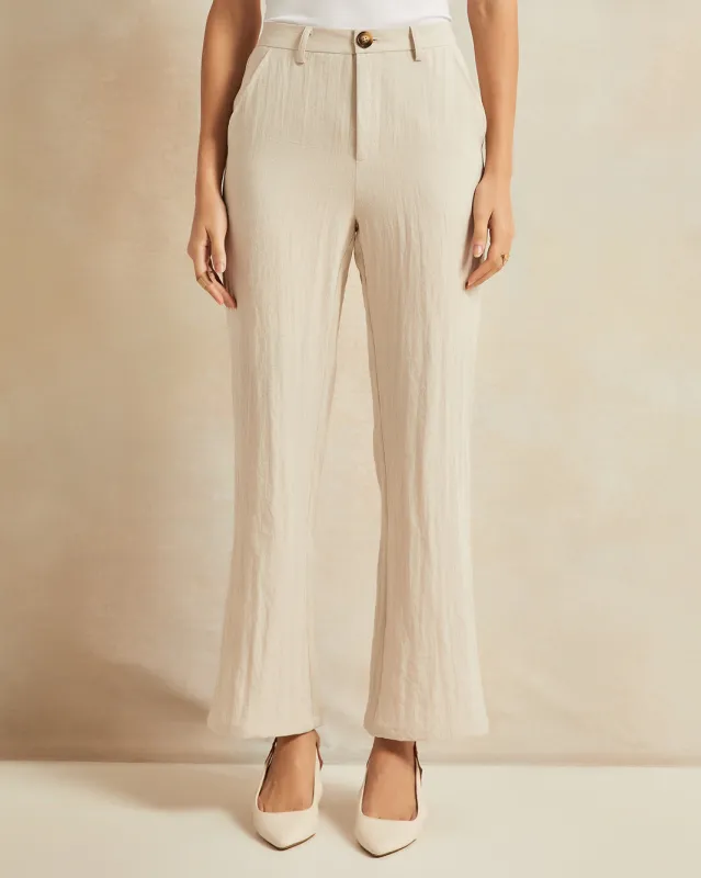 Women Beige Linen Blend Trousers sold by Redtag