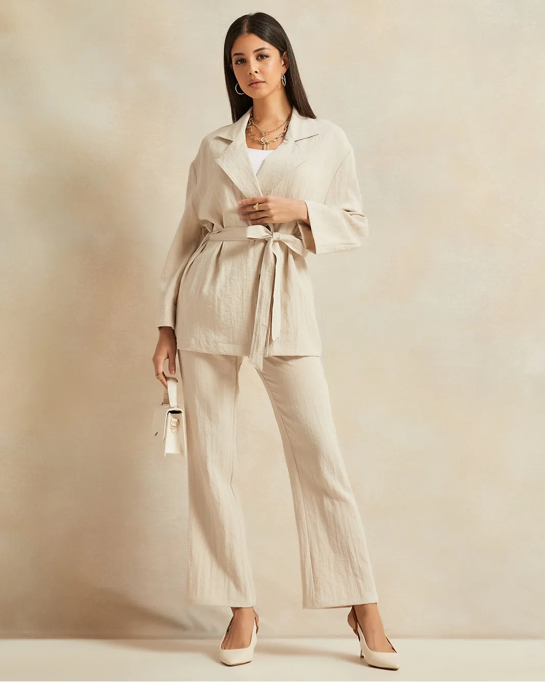 Women Beige Linen Blend Trousers sold by Redtag product image thumbnail 2
