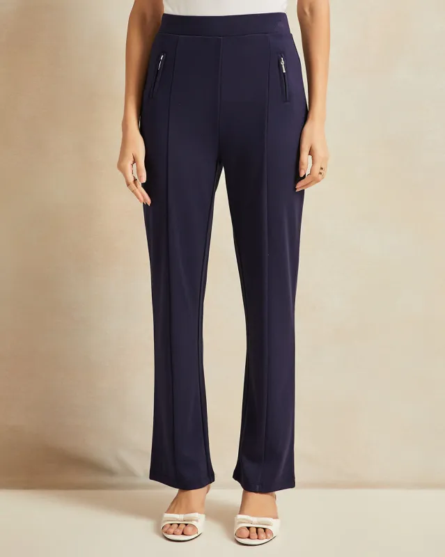 Women Navy Zipper Pocket Straight Leg Leggings sold by Redtag