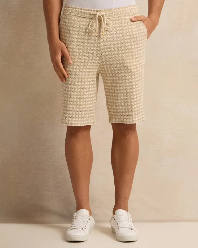 Men Beige Embellished Lounge Shorts sold by Redtag