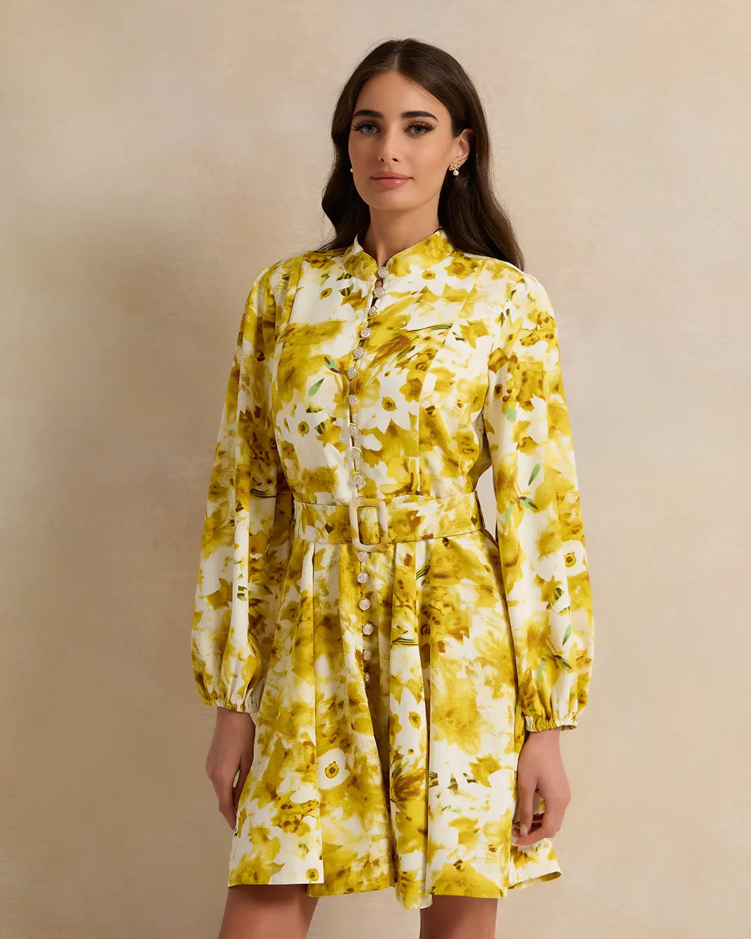 Women Yellow Printed Mini Dress sold by Redtag