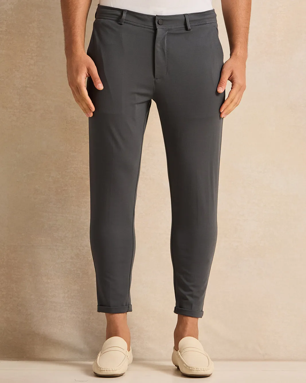 Men Grey Plain Trousers sold by Redtag