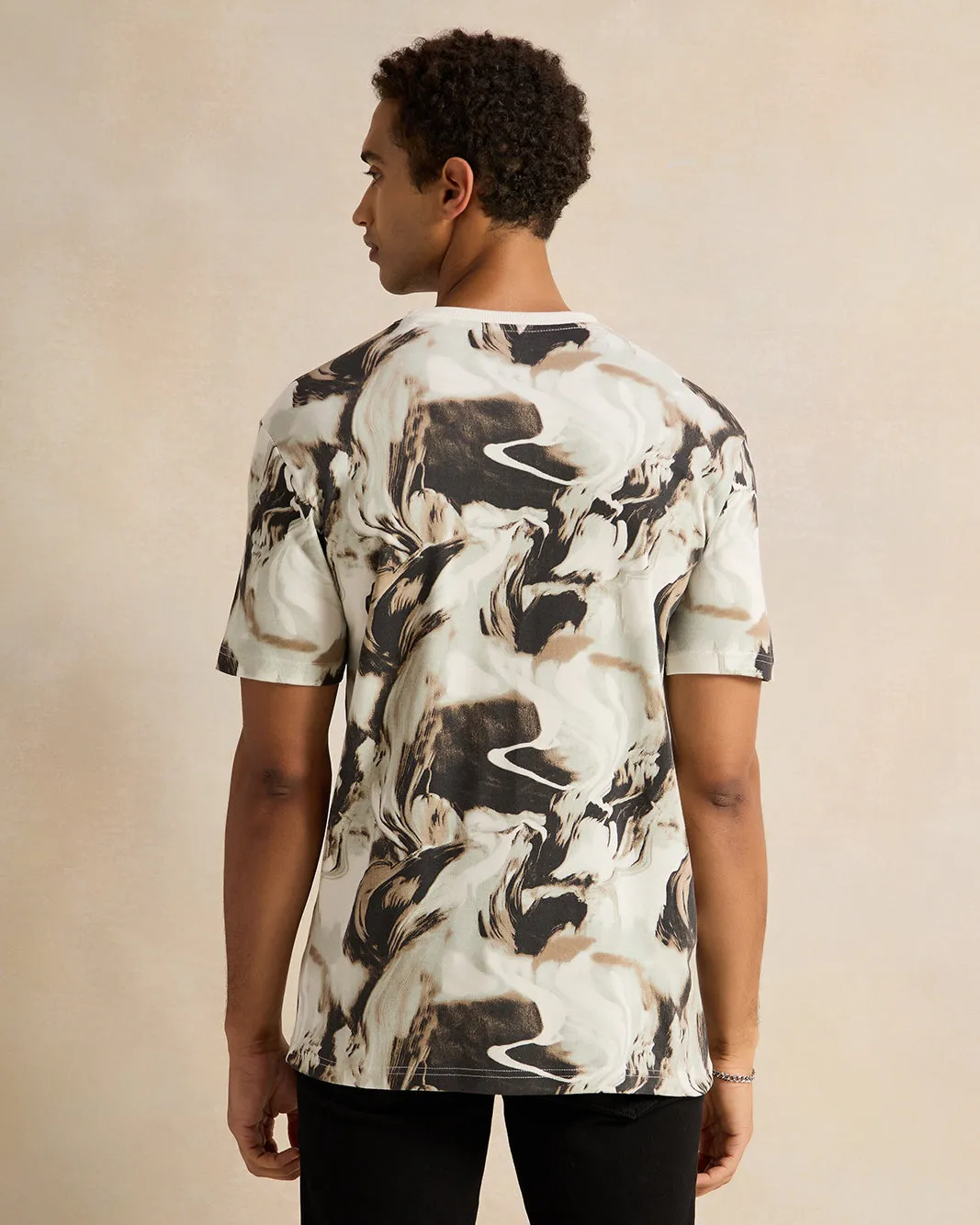 Men White Allover Print T-Shirt sold by Redtag product image thumbnail 3