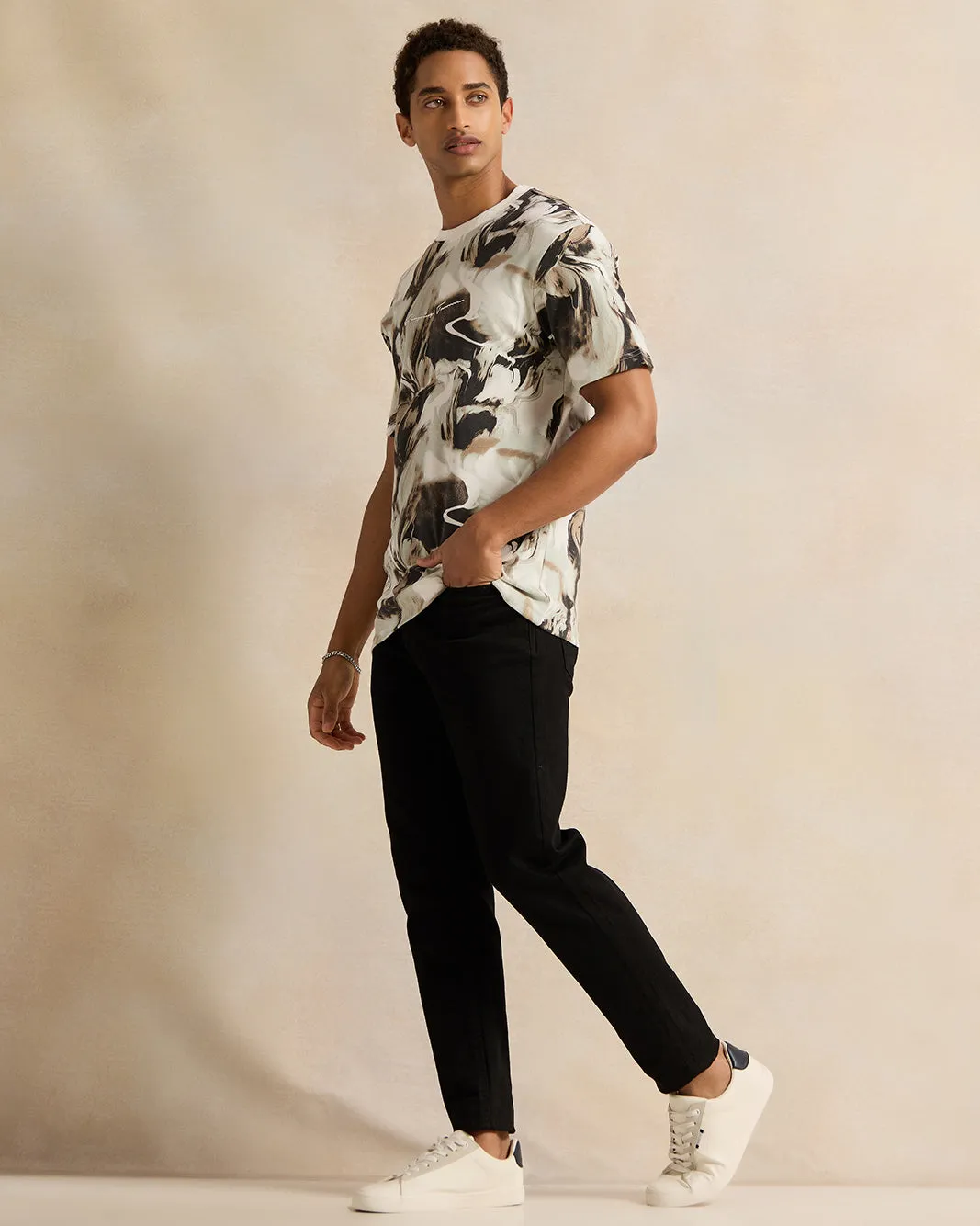 Men White Allover Print T-Shirt sold by Redtag product image thumbnail 2